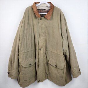 Members Only Mens Heavy Weight Coat Size 5X Leather Collar Quilted Lined Green